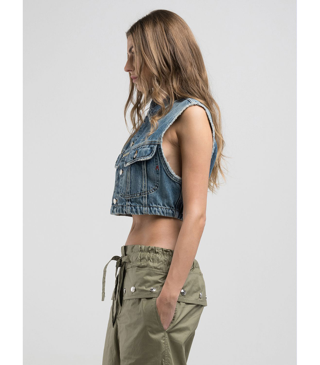 9ZERO1 クロップドデニムベスト 詳細画像 ブルー 3